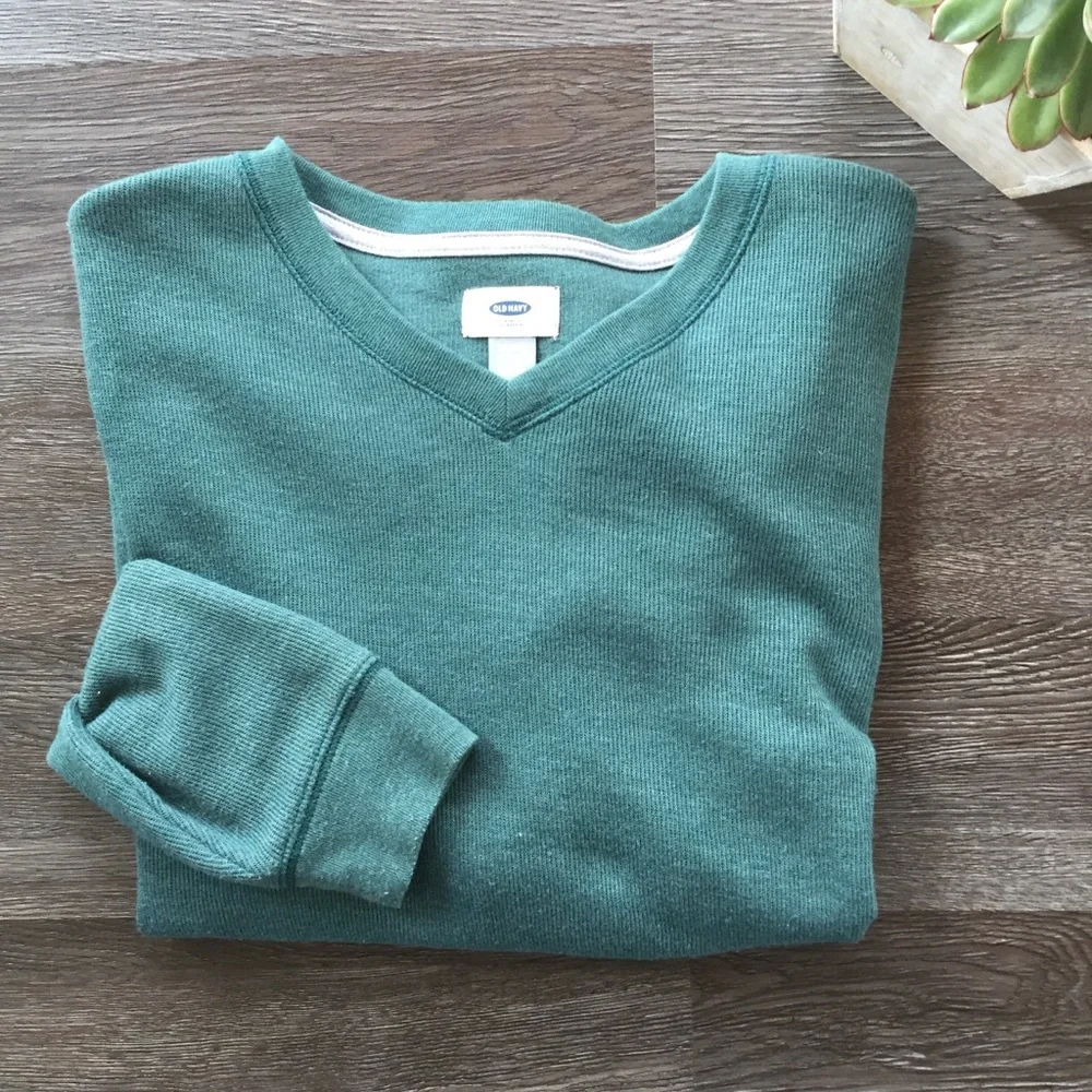 Old Navy Sweater Kid’s Size XL Long Sleeve V-Neck French-Ribbed Green